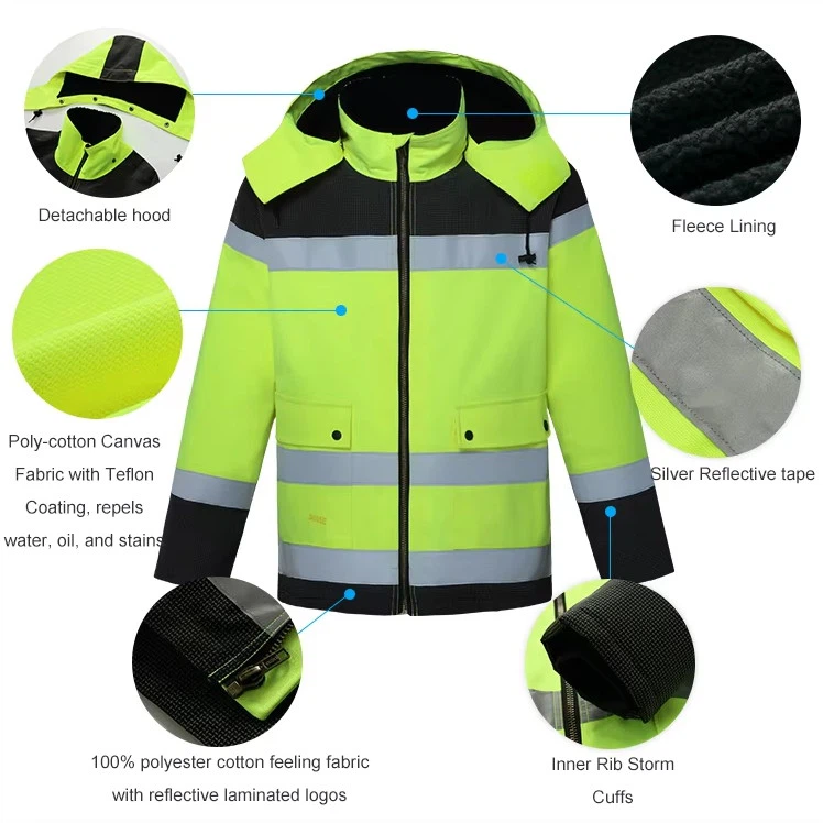 Custom polyester reflective winter safety jacket with high visibility tape and zipper pockets Custom polyester reflective winter safety jacket with high visibility tape and zipper pockets
